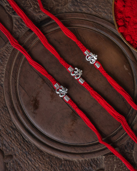 Antique Silver OM Rakhi Set