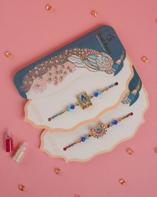 Peacock Shimmer Rakhi Set