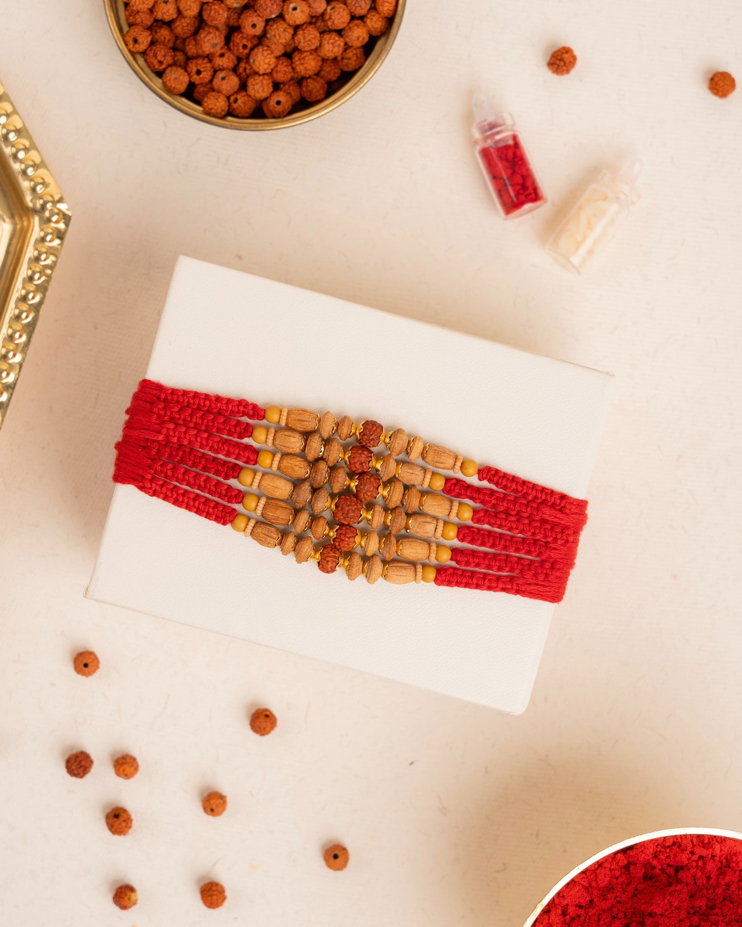 Chandan Fragrance Wooden Beads Rakhi set (6pc)