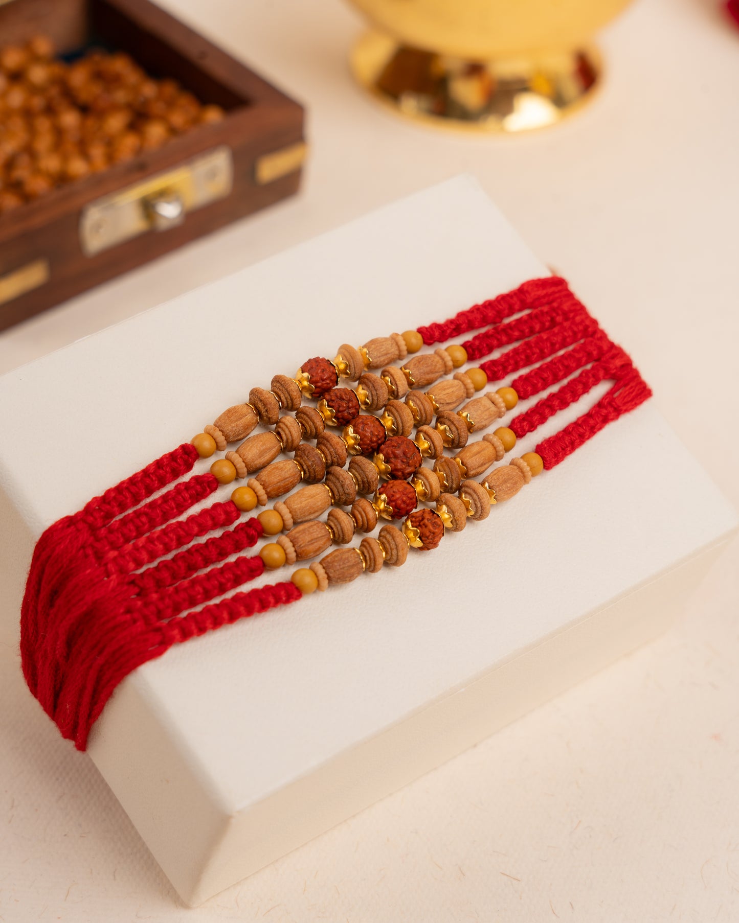 Chandan Fragrance Wooden Beads Rakhi set (6pc)