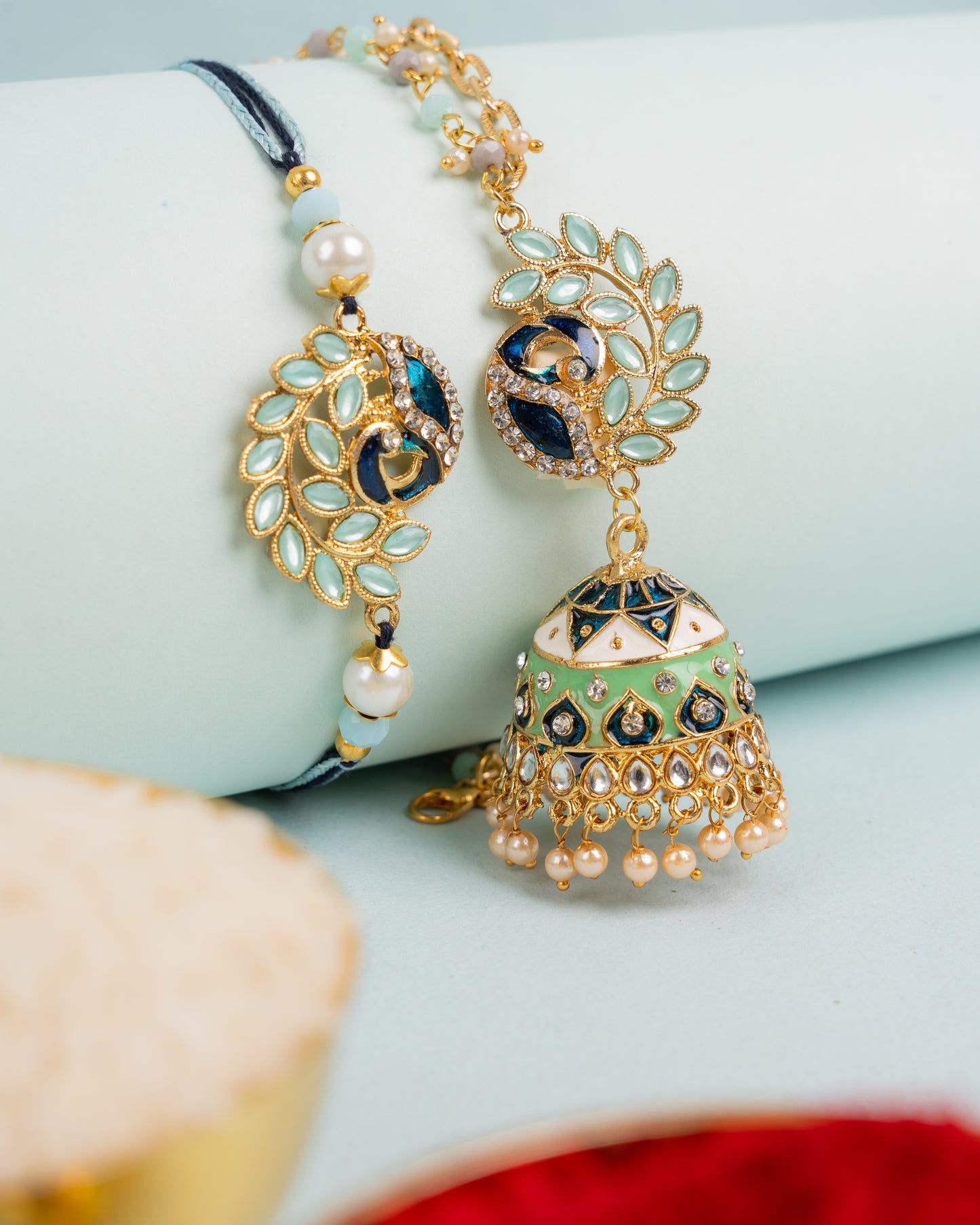 The Royal Mayur Set (Bhaiya-Bhabhi Rakhi Duo)