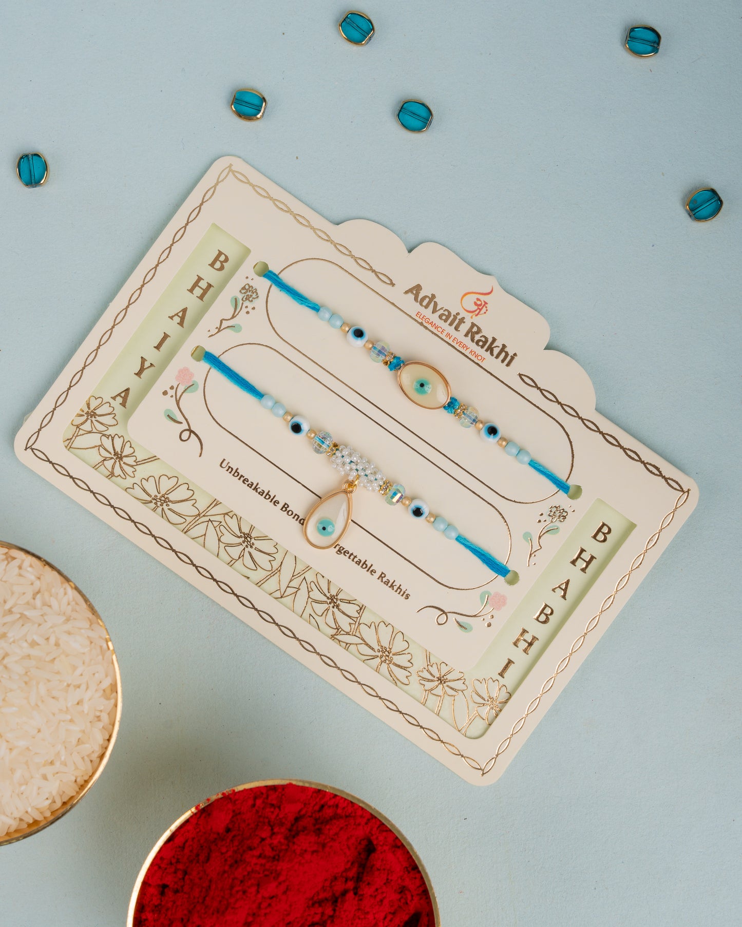 Unique Evil Eye Bhai Bhabhi Rakhi Set