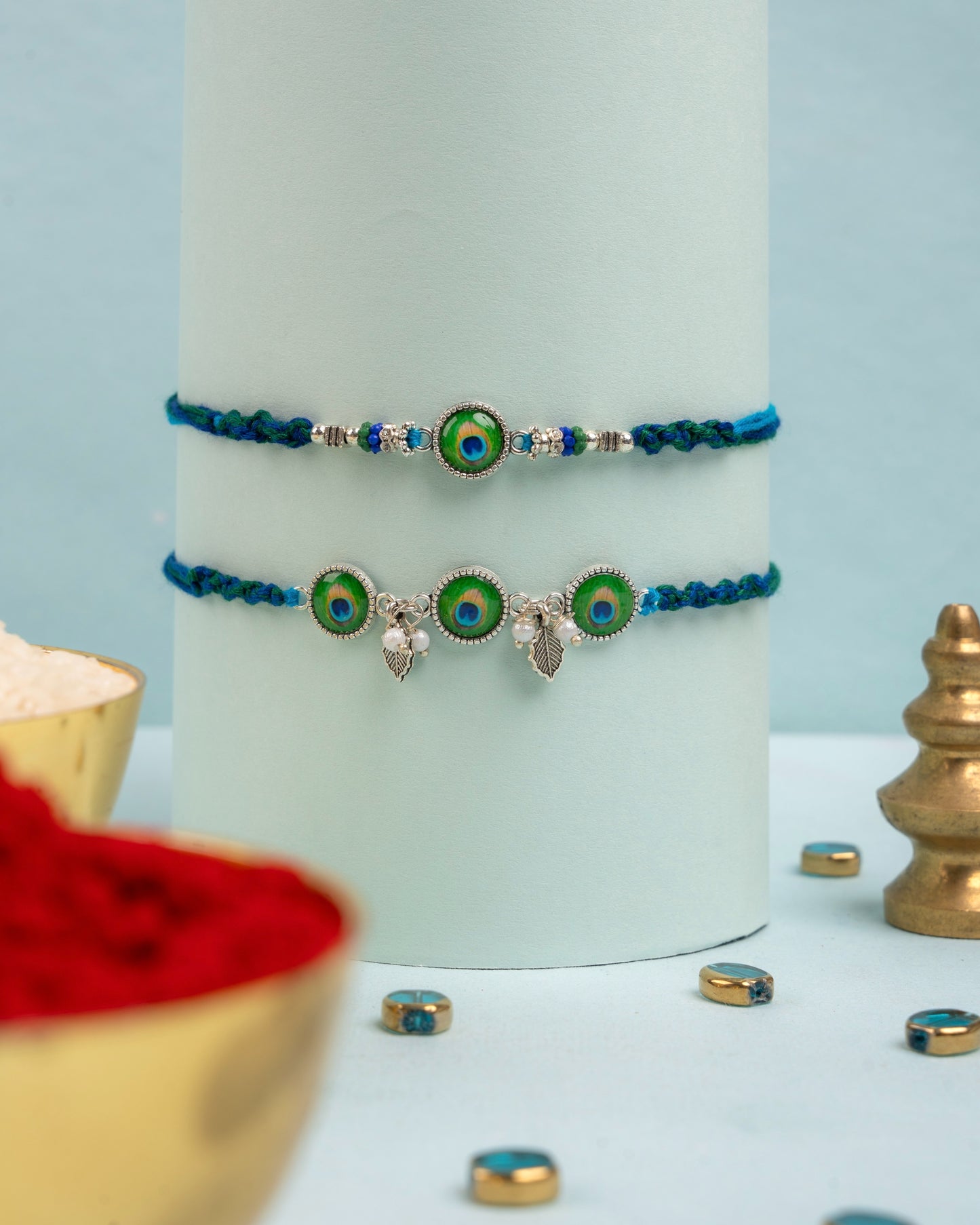 Peacock bliss bhai bhabhi Rakhi Set