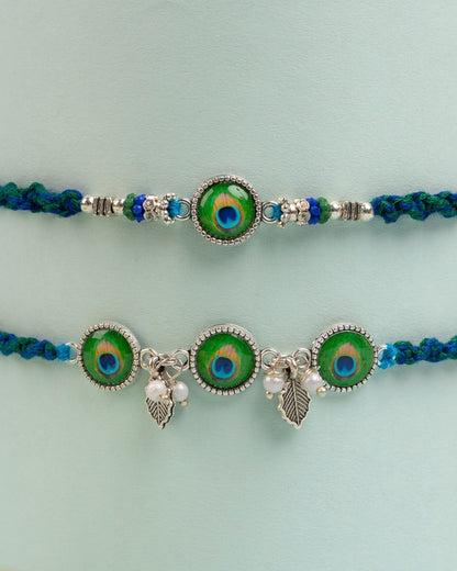 Peacock bliss bhai bhabhi Rakhi Set