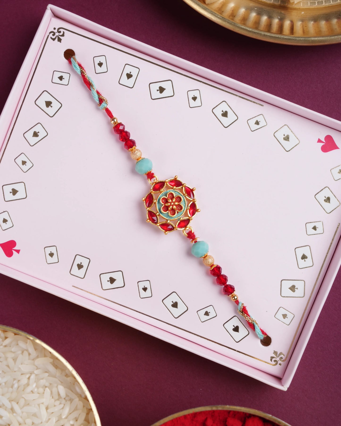 Sparkling Red Kundan Rakhi