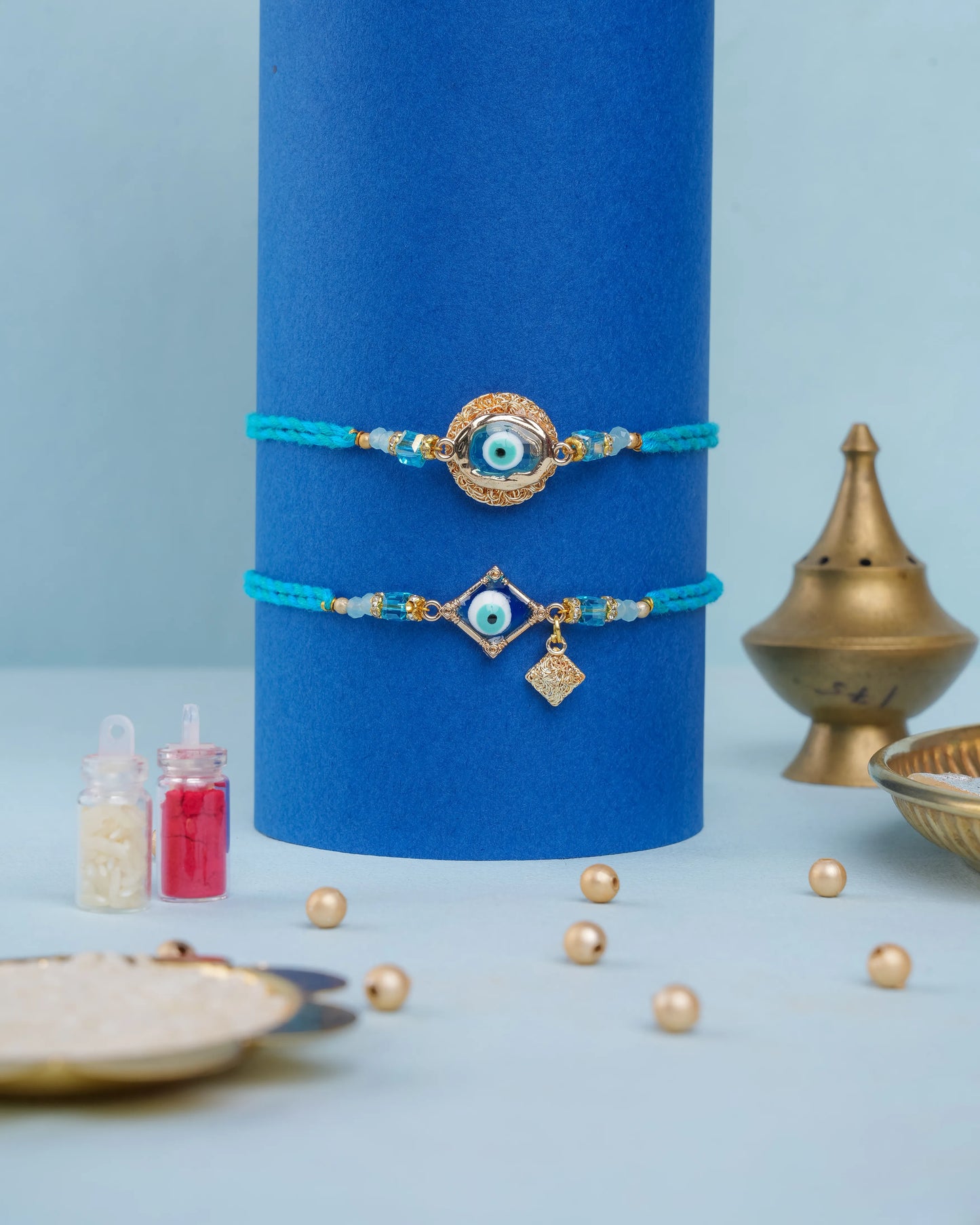 Resin Evil Eye Bhai Bhabhi Rakhi set