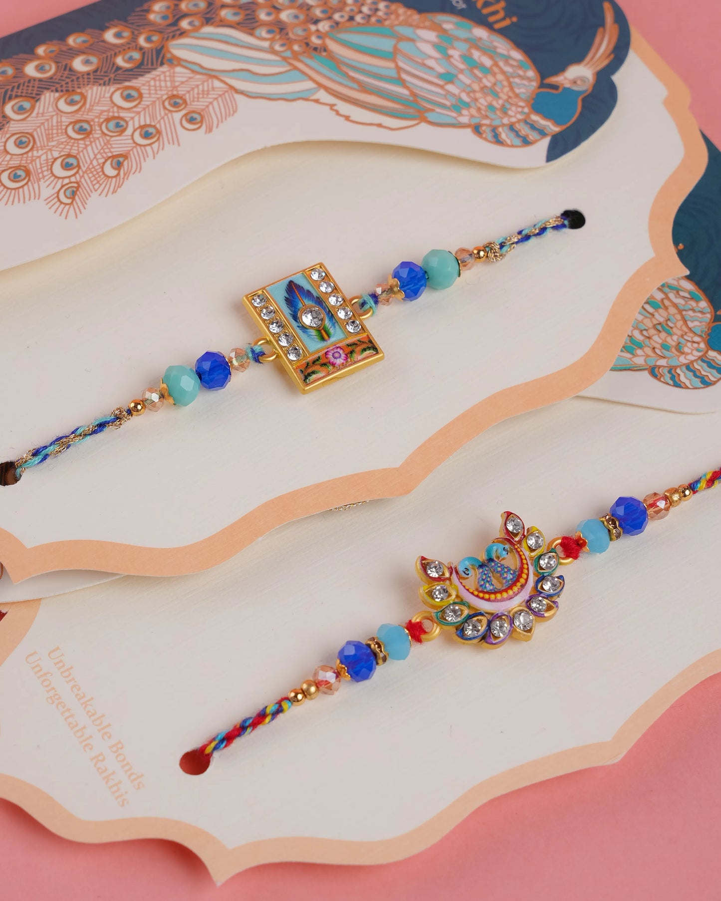 Peacock Shimmer Rakhi Set