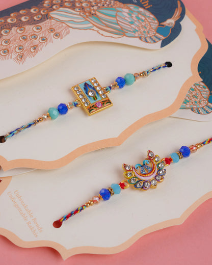 Peacock Shimmer Rakhi Set